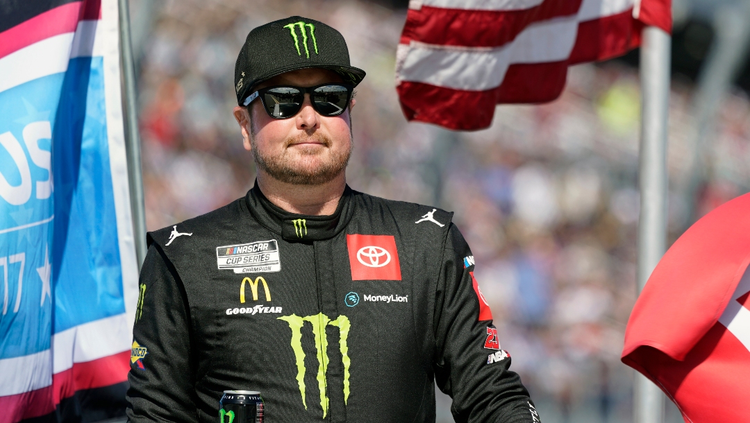 Kurt Busch on pit road during driver introductions before the NASCAR Daytona 500 auto race at Daytona International Speedway, Sunday, Feb. 20, 2022, in Daytona Beach, Fla. (AP Photo/John Raoux)