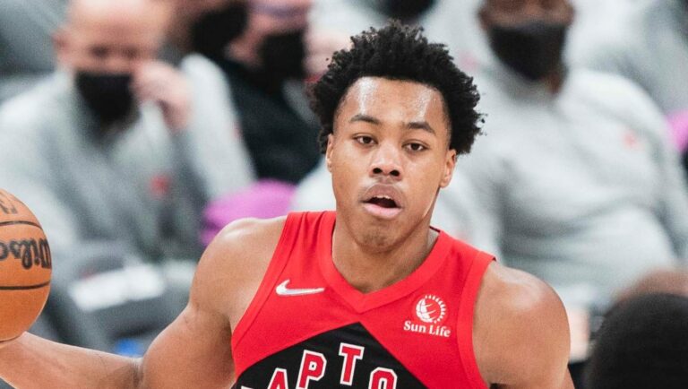 Scottie Barnes dribbles the ball up the court in a recent game.