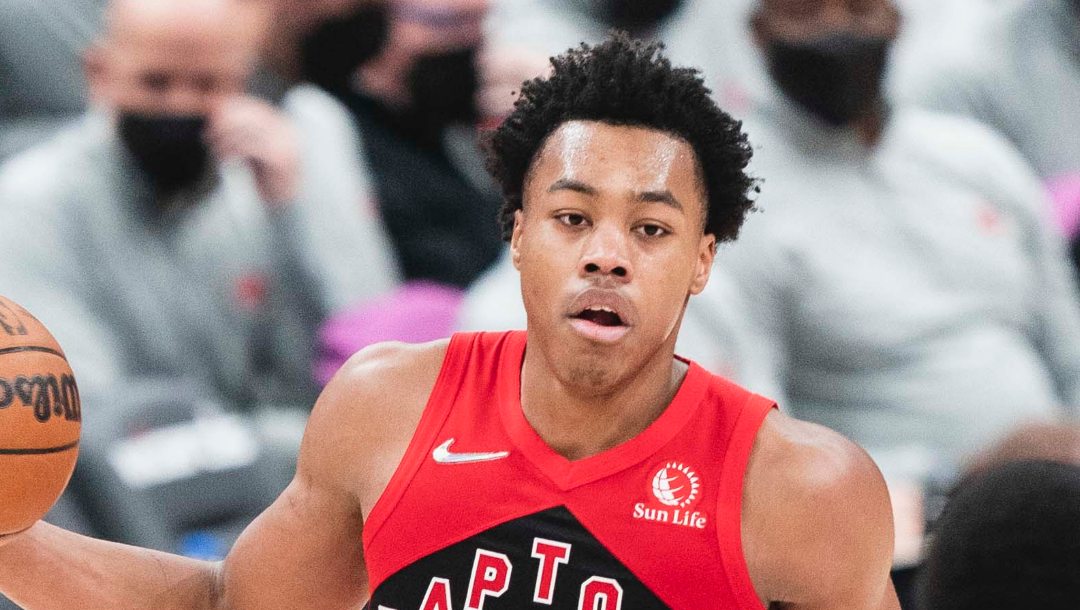 Scottie Barnes dribbles the ball up the court in a recent game.