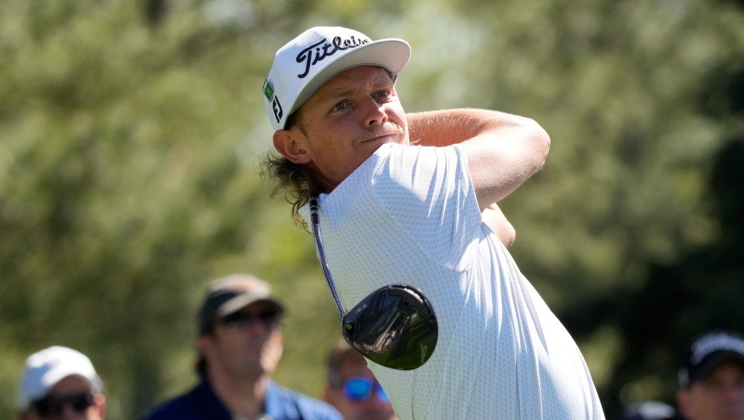 Cameron Smith, of Australia, tees off on the 18th hole during the first round at the Masters golf tournament on Thursday, April 7, 2022, in Augusta, Ga.