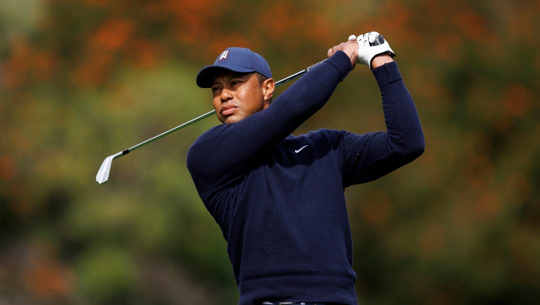 Tiger Woods gets ready to tee off on the fourth hole during the first round of the Genesis Invitational golf tournament at Riviera Country Club, Thursday, Feb. 16, 2023, in the Pacific Palisades area of Los Angeles.