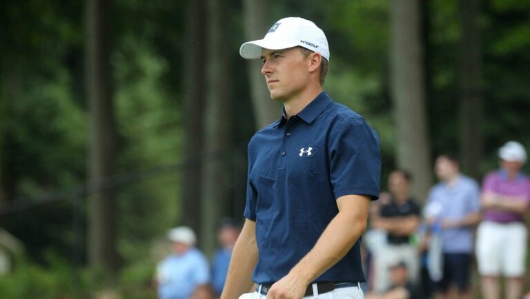 Jordan Spieth walk of the tee box on the 17th hole during the final round of the Travelers Championship golf tournament, Sunday, June 24, 2018, in Cromwell, Conn.