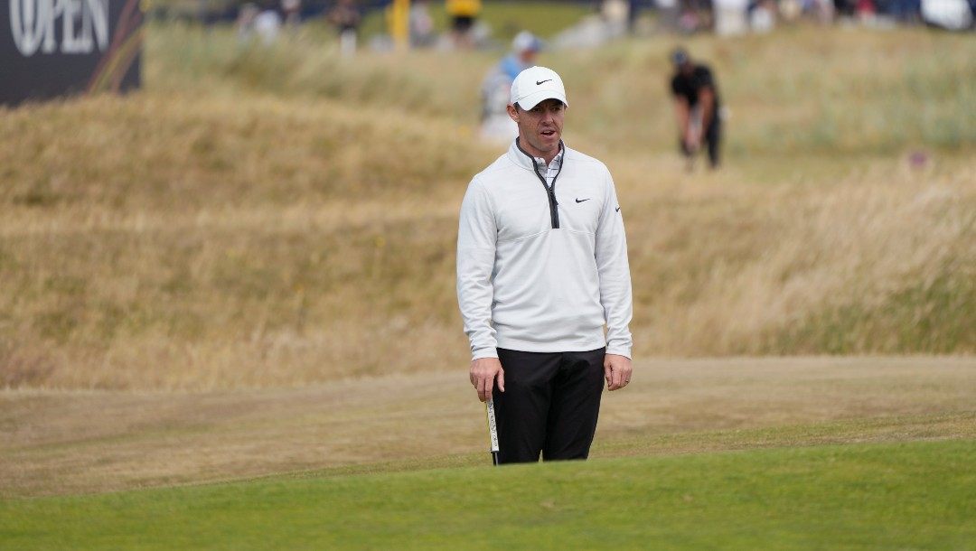 Northern Ireland's Rory McIlroy during a practice round at the British Open golf championship on the Old Course at St. Andrews, Scotland, Tuesday July 12, 2022. The Open Championship returns to the home of golf on July 14-17, 2022, to celebrate the 150th edition of the sport's oldest championship, which dates to 1860 and was first played at St. Andrews in 1873.