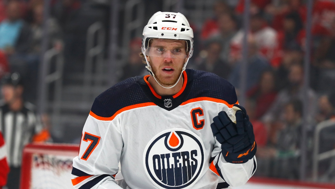 Edmonton Oilers center Connor McDavid plays against the Detroit Red Wings in the first period of an NHL hockey game Tuesday, Oct. 29, 2019, in Detroit.