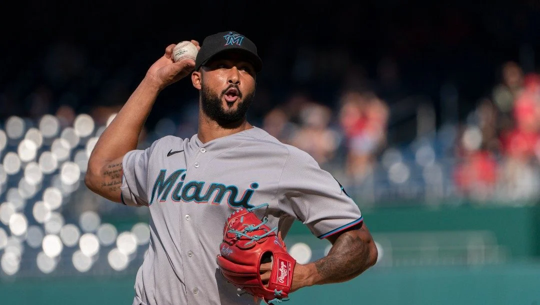 Miami Marlins starting pitcher Sandy Alcantara throws a pitch during the ninth inning of a baseball game against the Washington Nationals in Washington, Sunday, Sept. 18, 2022. The Marlins won 3-1.