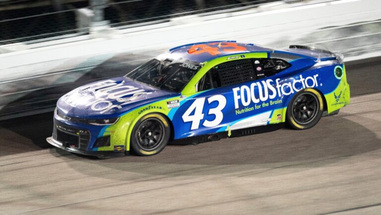 Erik Jones competes in the NASCAR Southern 500 auto race Sunday, Sept. 4, 2022, in Darlington, S.C. Jones held on to the victory after taking the lead from Kyle Busch, who blew a motor with 30 laps remaining in the race. (AP Photo/Sean Rayford)