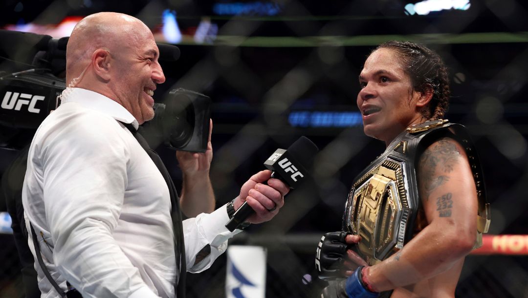 Joe Rogan interviews Amanda Nunes after her victory over Julianna Pena in a mixed martial arts women's bantamweight title bout.