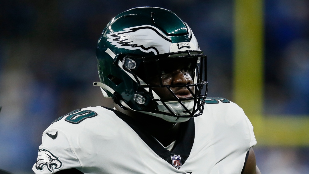 Philadelphia Eagles defensive tackle Jordan Davis (90) gets ready