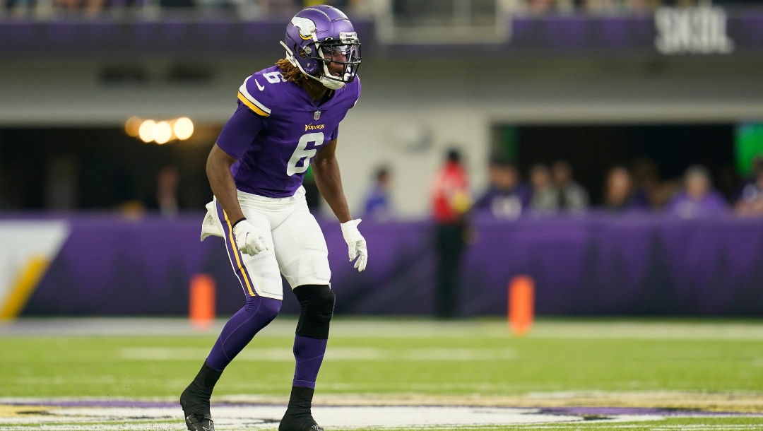 Minnesota Vikings safety Lewis Cine (6) lines up for a play