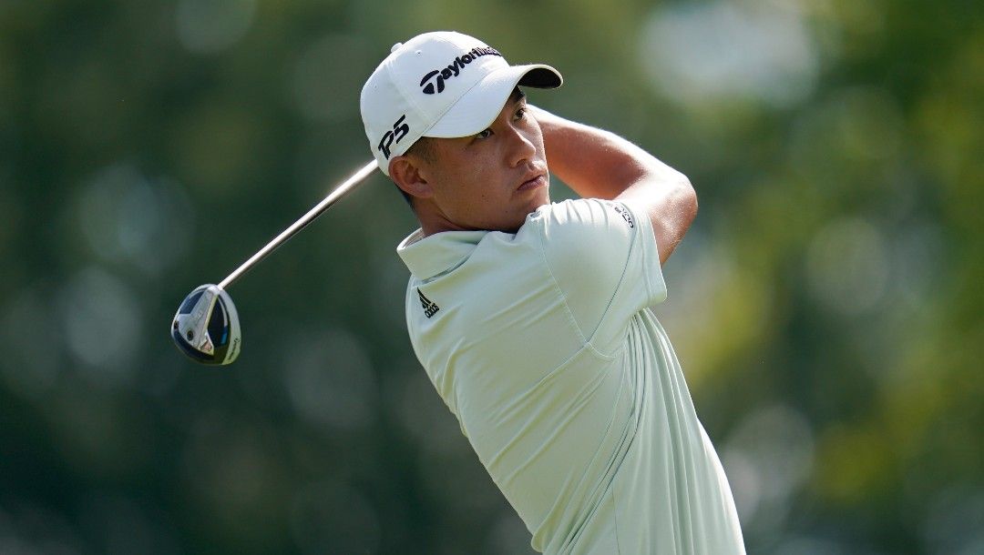 Collin Morikawa tees off on the 17th hole during the ProAm at the BMW Championship golf tournament at Wilmington Country Club, Wednesday, Aug. 17, 2022, in Wilmington, Del. The BMW Championship tournament begins on Thursday.