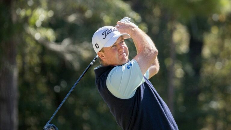 Tom Hoge watches his drive off the 12th tee during the first round of the CJ Cup golf tournament Thursday, Oct. 20, 2022, in Ridgeland, S.C.