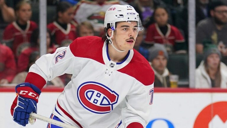 Montreal Canadiens defenseman Arber Xhekaj (72) skates during the third period of an NHL hockey game against the Minnesota Wild, Tuesday, Nov. 1, 2022, in St. Paul, Minn.
