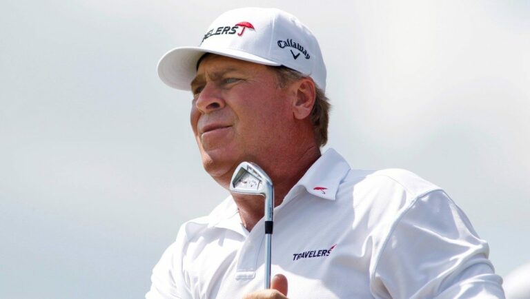 Hal Sutton watches his tee shot on the 12th hole during the final round of the 3M Championship golf tournament Sunday, Aug. 7, 2011 in Blaine, Minn. Sutton finished in fifth place.