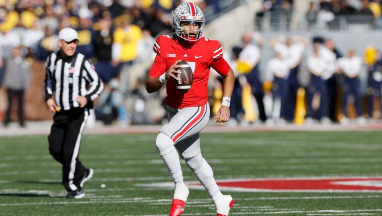 Ohio State quarterback C.J. Stroud plays