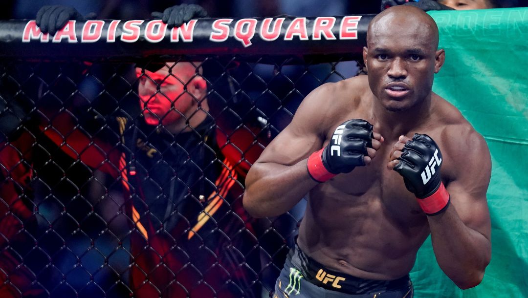 Kamaru Usman before fighting against Colby Covington in a welterweight mixed martial arts championship bout at UFC 268.