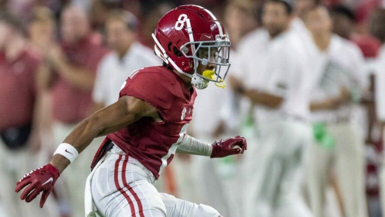 Alabama defensive back DeVonta Smith (8) during the first half of an NCAA college football game, Saturday, Sept. 3, 2022, in Tuscaloosa, Ala.