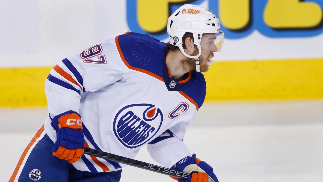 Edmonton Oilers centre Connor McDavid during an NHL hockey game, Tuesday, Dec. 27, 2022, in Calgary, Canada. (AP Photo/Larry MacDougal)