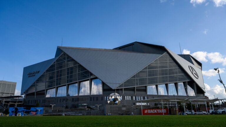 Mercedes-Benz Stadium is shown after an NFL football game, Sunday, Sept. 13, 2020, in Atlanta. The Seattle Seahawks won 38-25. (AP Photo/Danny Karnik)