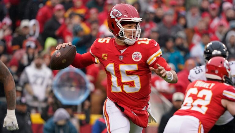 Kansas City Chiefs quarterback Patrick Mahomes looks to pass