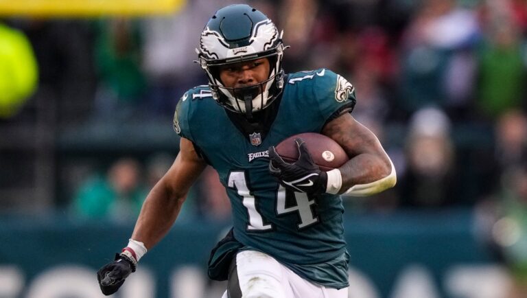 Philadelphia Eagles running back Kenneth Gainwell in action during the NFC Championship NFL football game on Sunday, Jan. 29, 2023, in Philadelphia. (AP Photo/Matt Rourke)