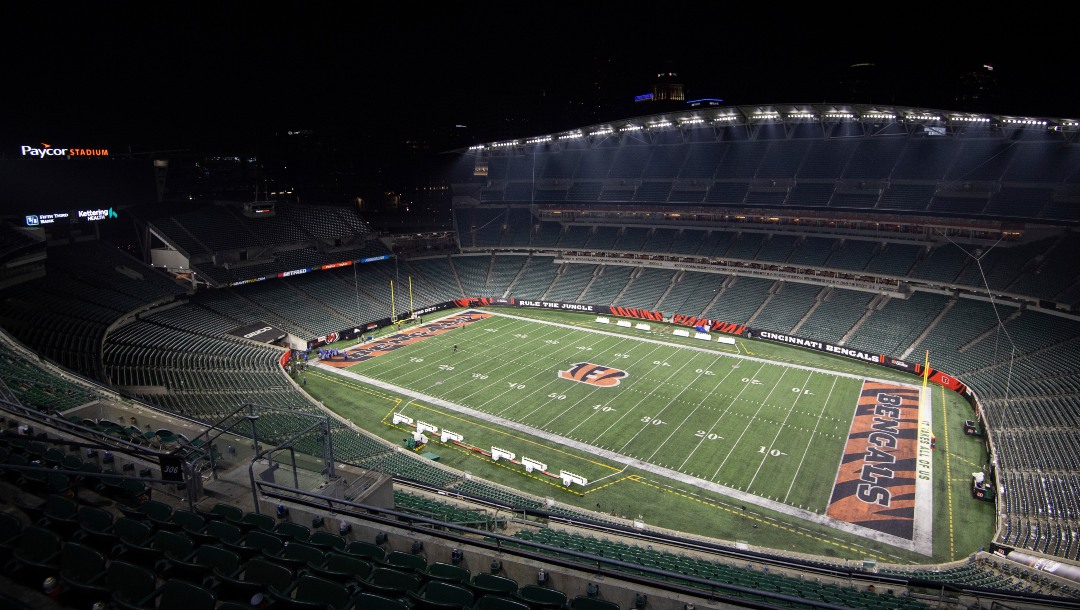 Paycor Stadium sits empty after the NFL postponed the game following an injury to Buffalo Bills' Damar Hamlin during the first half of an NFL football game between the Cincinnati Bengals and Buffalo Bills, Monday, Jan. 2, 2023, in Cincinnati. (AP Photo/Emilee Chinn)