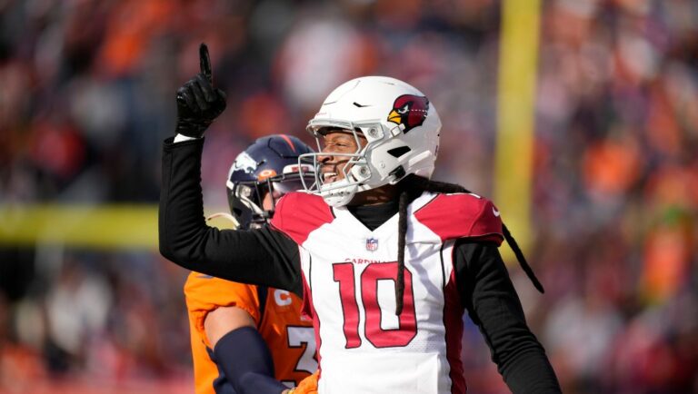 Arizona Cardinals wide receiver DeAndre Hopkins (10) in the first half of an NFL football game Sunday, Dec. 18, 2022, in Denver.
