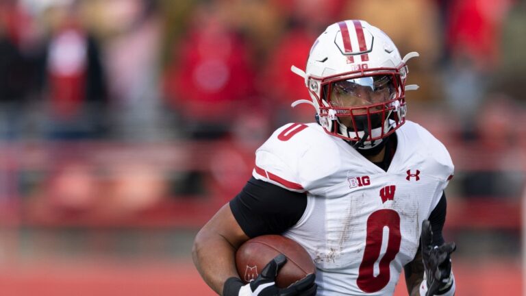 Wisconsin running back Braelon Allen (0) carries the ball against Nebraska during the second half of an NCAA college football game Saturday, Nov. 19, 2022, in Lincoln, Neb. Wisconsin defeated Nebraska 15-14. (AP Photo/Rebecca S. Gratz)