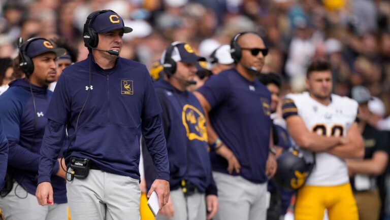 California head coach Justin Wilcox in the first half of an NCAA college football game in Folsom Field Saturday, Oct. 15, 2022, in Boulder, Colo. (AP Photo/David Zalubowski)