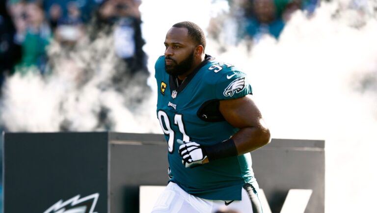 Philadelphia Eagles defensive tackle Fletcher Cox (91) is introduced