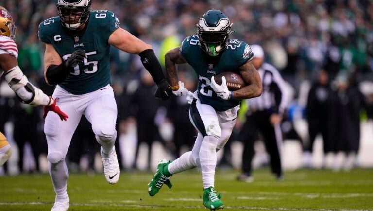 Philadelphia Eagles running back Miles Sanders (26) runs