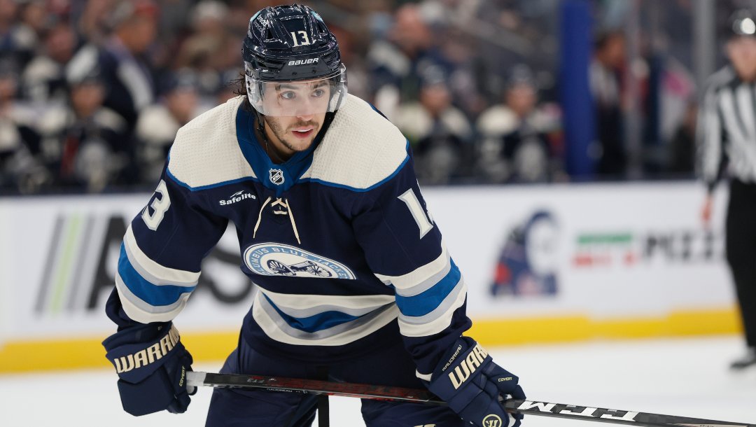 Columbus Blue Jackets' Johnny Gaudreau plays against the Vancouver Canucks during an NHL hockey game Tuesday, Oct. 18, 2022, in Columbus, Ohio.