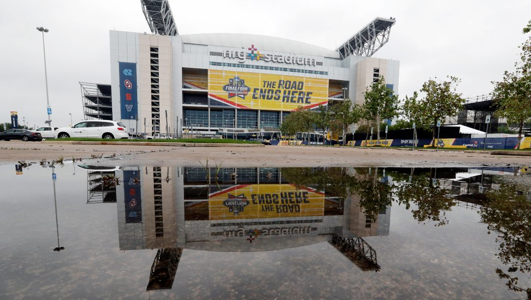 A banner hangs over NRG Stadium in preparation of the NCAA Final Four college basketball tournament Thursday, March 31, 2016, in Houston.