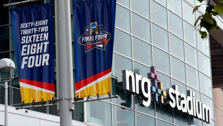 A banner hangs over NRG Stadium in preparation of the NCAA Final Four college basketball tournament Thursday, March 31, 2016, in Houston.