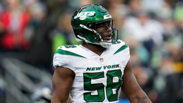 New York Jets defensive end Carl Lawson against the Seattle Seahawks during the first half of an NFL football game Sunday, Jan. 1, 2023, in Seattle.