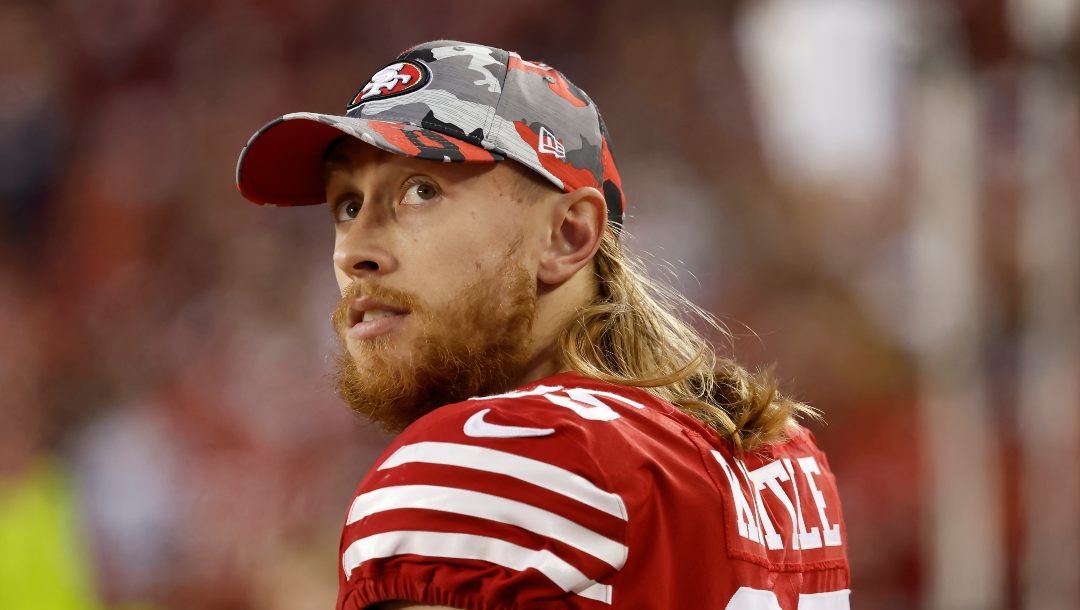 San Francisco 49ers tight end George Kittle during an NFL divisional round playoff football game against the Dallas Cowboys in Santa Clara, Calif., Sunday, Jan. 22, 2023.