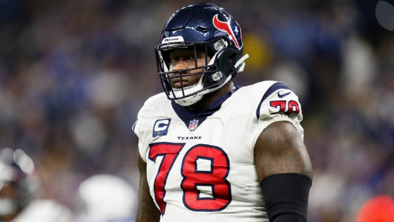 Houston Texans offensive lineman Laremy Tunsil (78) walks to the sidelines during an NFL football game against the Indianapolis Colts, Sunday, Jan. 8, 2023, in Indianapolis.