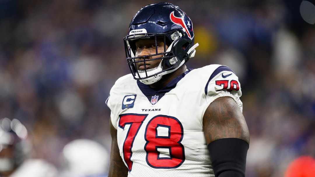 Houston Texans offensive lineman Laremy Tunsil (78) walks to the sidelines during an NFL football game against the Indianapolis Colts, Sunday, Jan. 8, 2023, in Indianapolis.