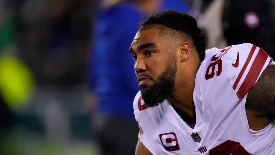 New York Giants defensive end Leonard Williams in action before an NFL divisional round playoff football game, Saturday, Jan. 21, 2023, in Philadelphia.