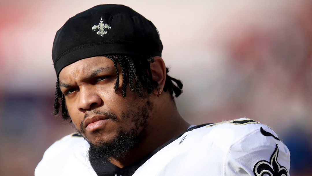 New Orleans Saints' Marcus Davenport stands on the sideline during an NFL football game against the San Francisco 49ers, Nov. 27, 2022, in Santa Clara, Calif. The Minnesota Vikings have ramped up their pass rush by agreeing to terms with former New Orleans defensive end Davenport. The deal was confirmed by a person with direct knowledge of the deal who spoke to The Associated Press on condition of anonymity because free agent contracts can’t be finalized until the new league year begins on Wednesday, March 15, 2023.