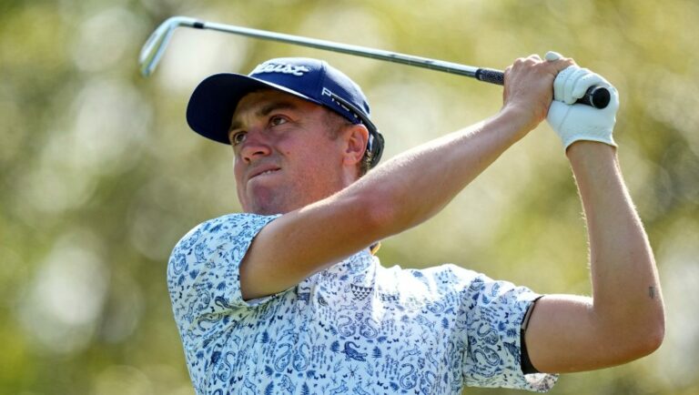 Justin Thomas hits from the eighth tee during the first round of the Players Championship golf tournament Thursday, March 9, 2023, in Ponte Vedra Beach, Fla.