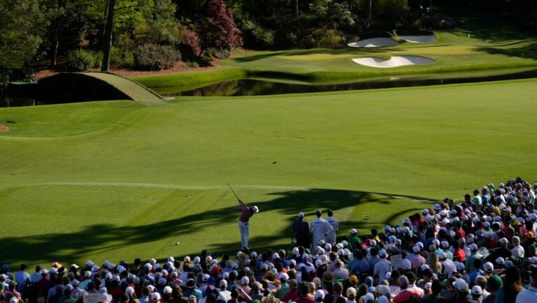 Cameron Smith, of Australia, tees off on the 12th hole during the final round at the Masters golf tournament on Sunday, April 10, 2022, in Augusta, Ga.
