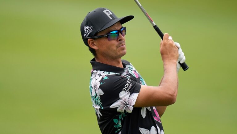 Rickie Fowler watches his hit on the third hole during the first round of the Dell Technologies Match Play Championship golf tournament in Austin, Texas, Wednesday, March 22, 2023.