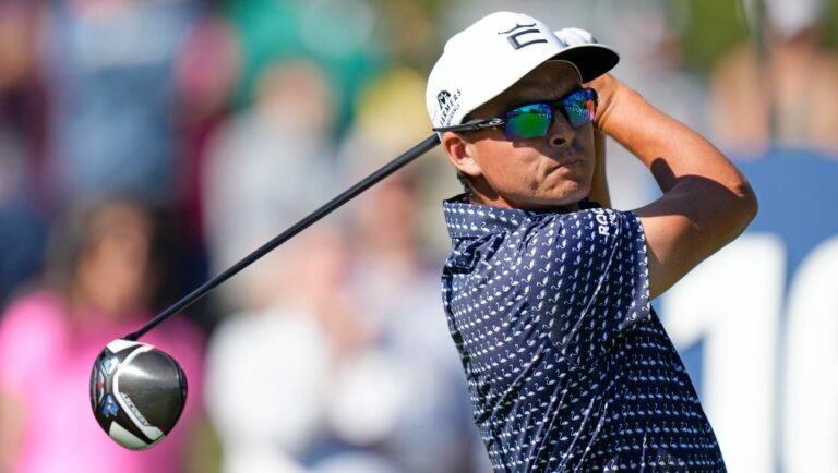 Rickie Fowler hits his drive from the 16th tee during the third round of the Players Championship golf tournament Saturday, March 11, 2023, in Ponte Vedra Beach, Fla.