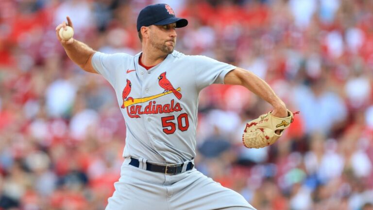 St. Louis Cardinals' Adam Wainwright throws during a baseball game against the Cincinnati Reds in Cincinnati, Friday, July 22, 2022. The Reds won 9-5.