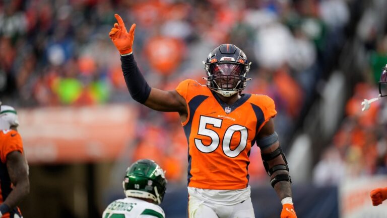 Denver Broncos linebacker Jonas Griffith (50) plays