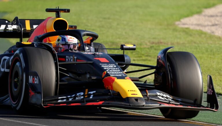 Red Bull driver Max Verstappen of Netherlands races through a corner during the Australian Formula One Grand Prix at Albert Park in Melbourne, Sunday, April 2, 2023. (AP Photo/Asanka Brendon Ratnayake)