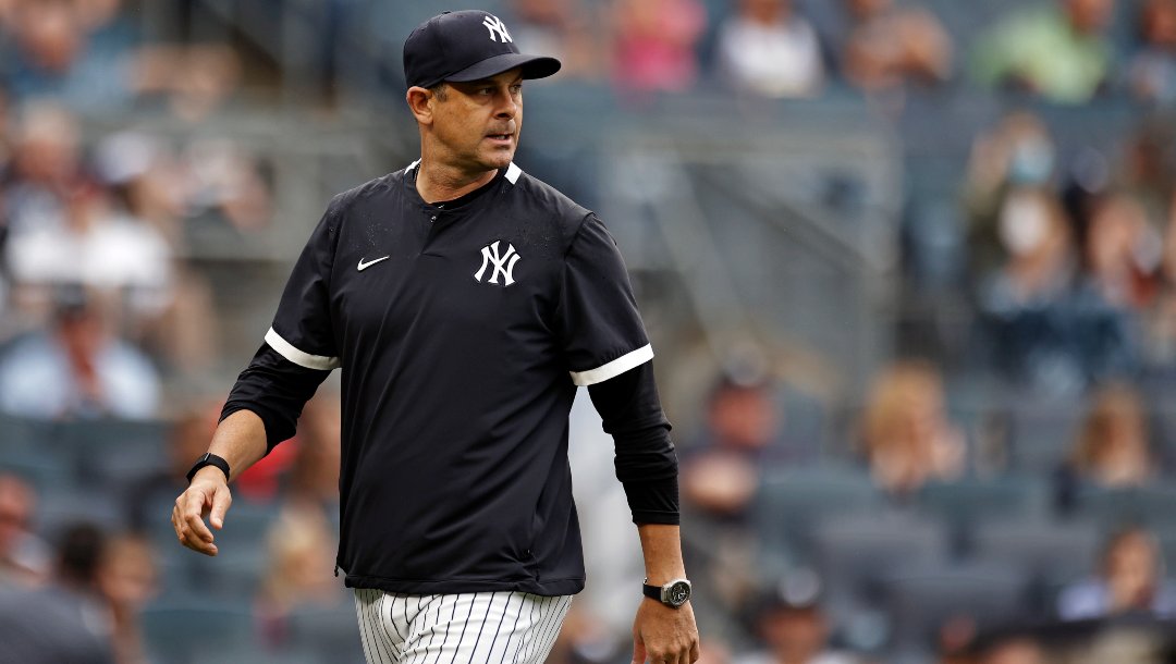 New York Yankees manager Aaron Boone walks to the dugout after being ejected from a baseball game against the Baltimore Orioles during the fifth inning Sunday, Sept. 5, 2021, in New York.