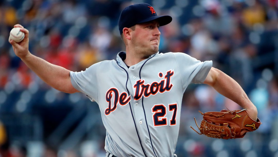 Detroit Tigers starting pitcher Jordan Zimmermann delivers during the first inning of the team's baseball game against the Pittsburgh Pirates in Pittsburgh, Wednesday, June 19, 2019.