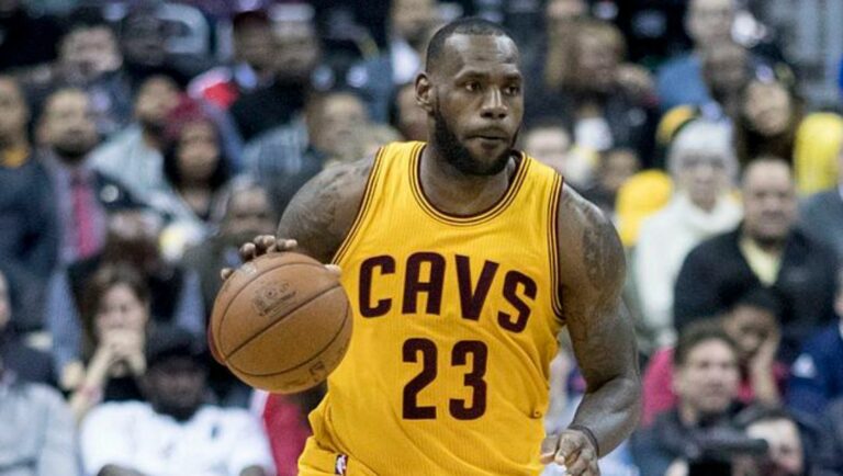LeBron James of the Cleveland Cavaliers in action against the Washington Wizards during a game on February 6, 2017.
