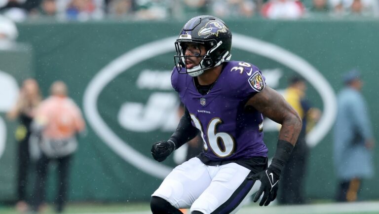 Baltimore Ravens safety Chuck Clark (36) in action against the New York Jets during an NFL football game on Sunday, Sep. 11, 2022, in East Rutherford, N.J. (Brad Penner/AP Images for Panini)